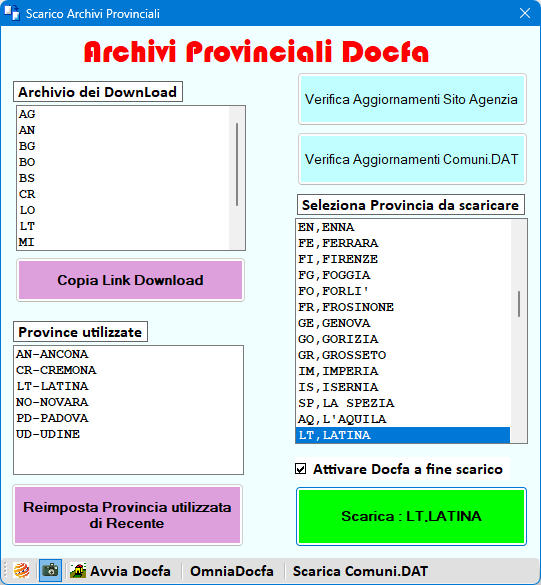 Scarico Archivi Docfa